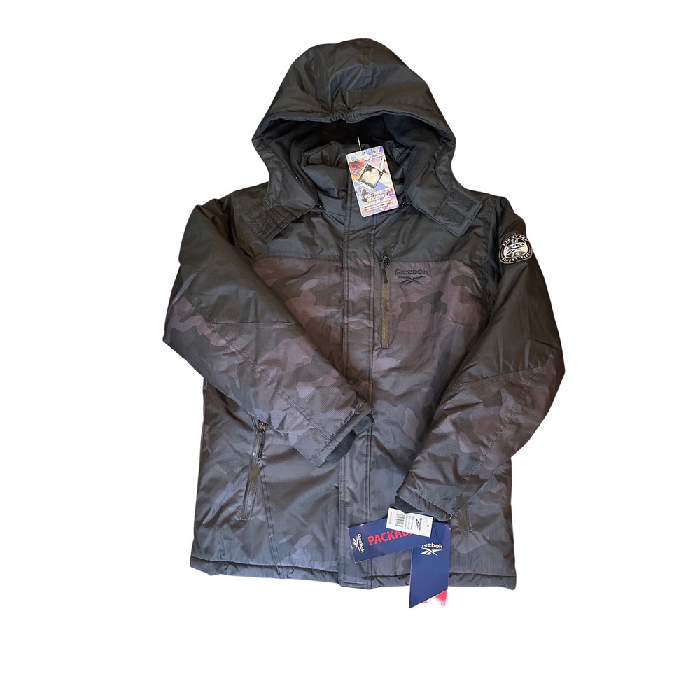 Reebok Boys Black Camo Packable Puffer Jacket Glacier Shield OBRB800H XL 18-20